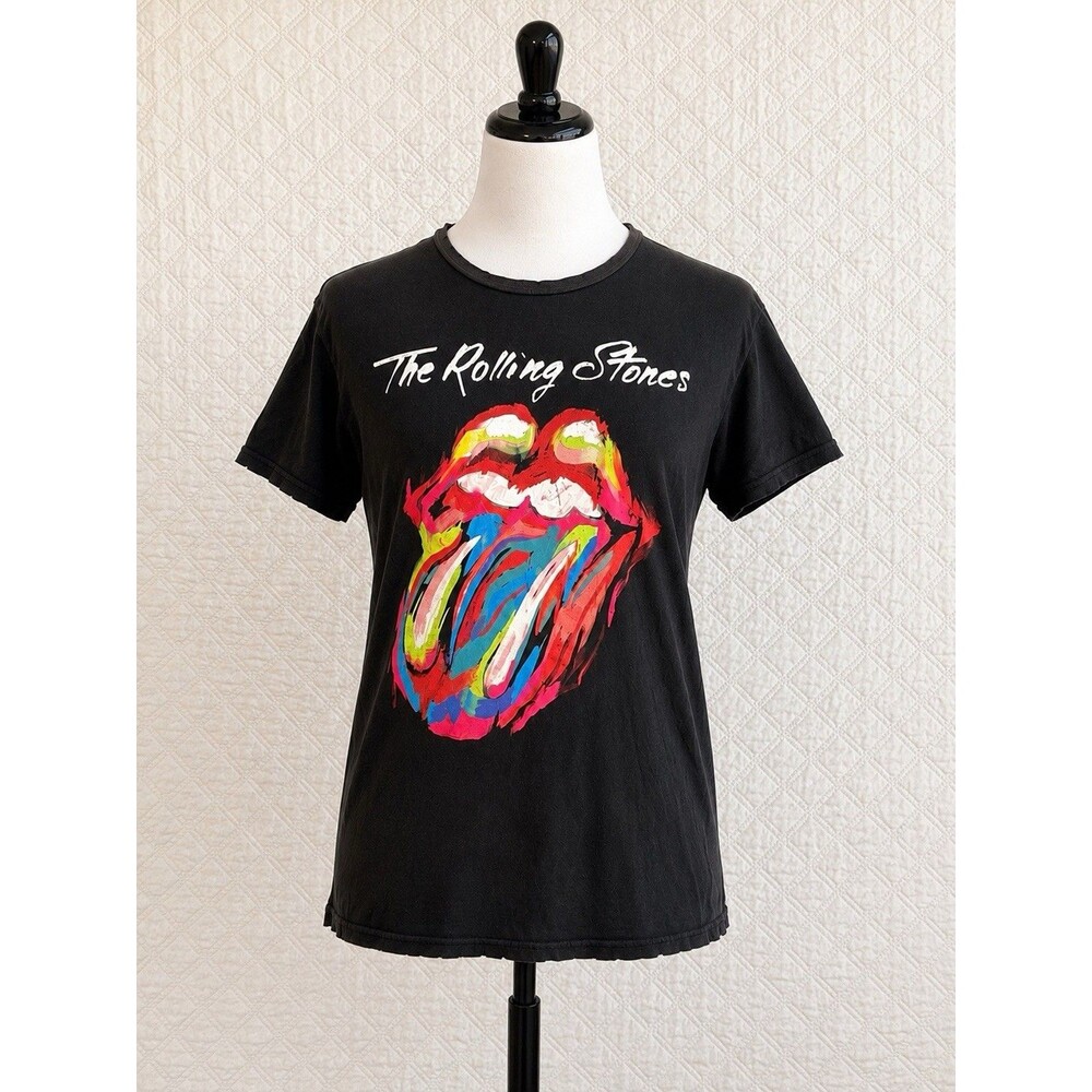 Rolling Stones Graphic Band T-Shirt Black Colorful Tongue Logo Women’s XL